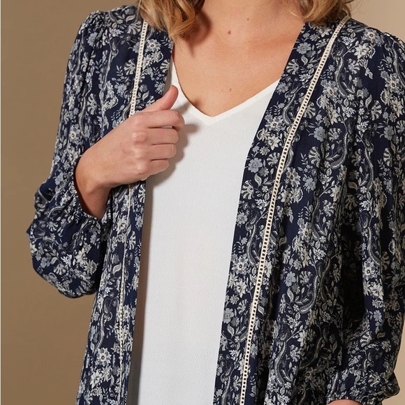 Blue Floral Longline Kimono Duster Jacket NWT - Picture 6 of 11